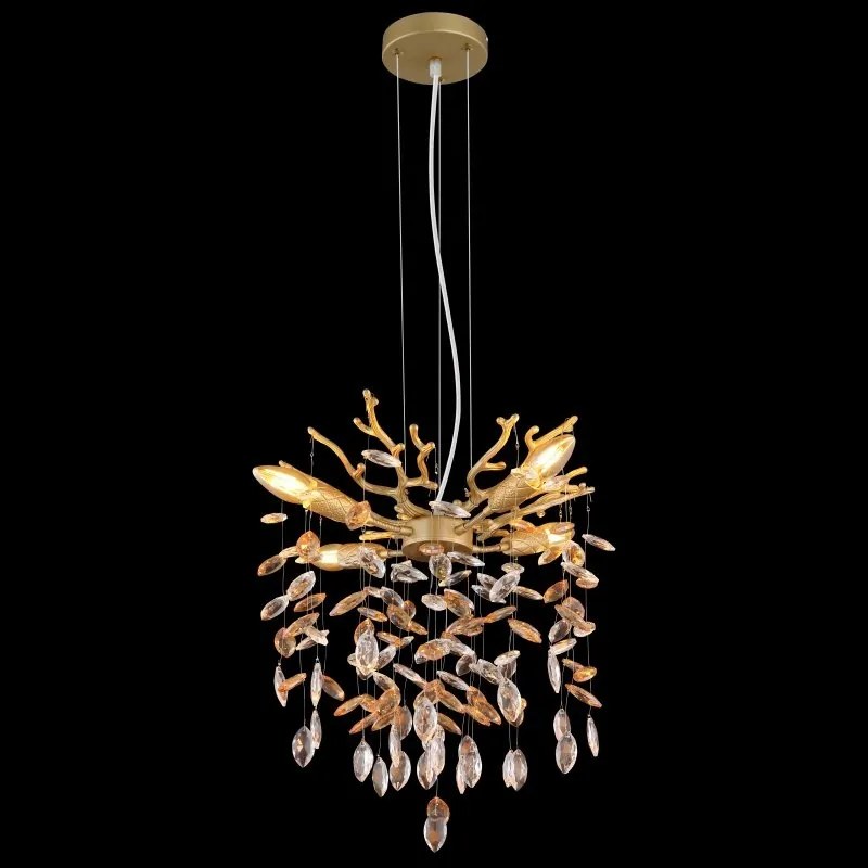 Candelabru metal auriu mat, cristale de sticla QUEENA