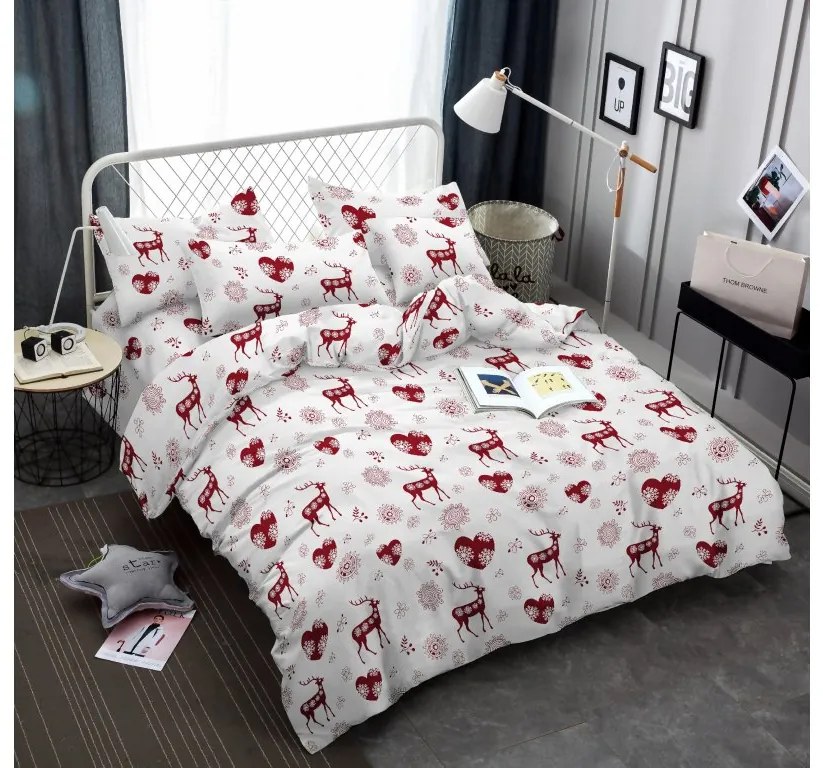 Lenjerie de pat din microfibra alba, INIMIOARE SI RENI