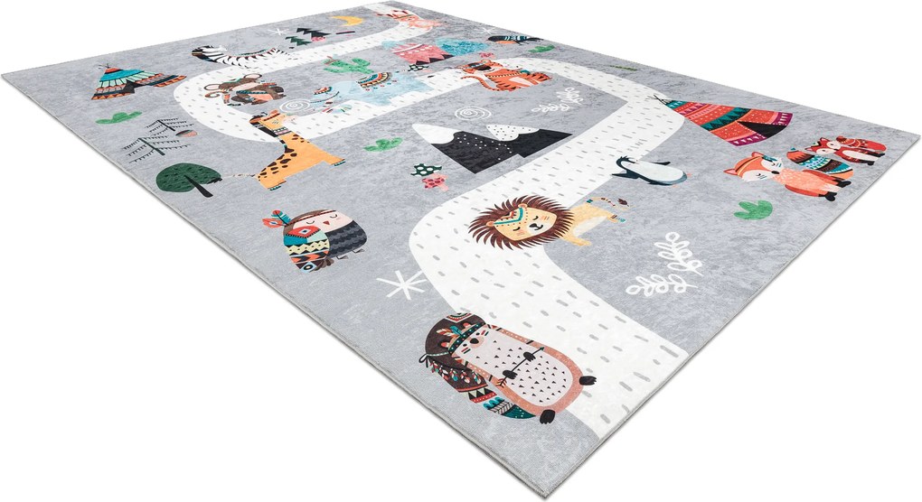 BAMBINO 2160 covor lavabil Sat indian, animale pentru copii anti-alunecare gri - SECUNDAR-COTATI PRODUSUL