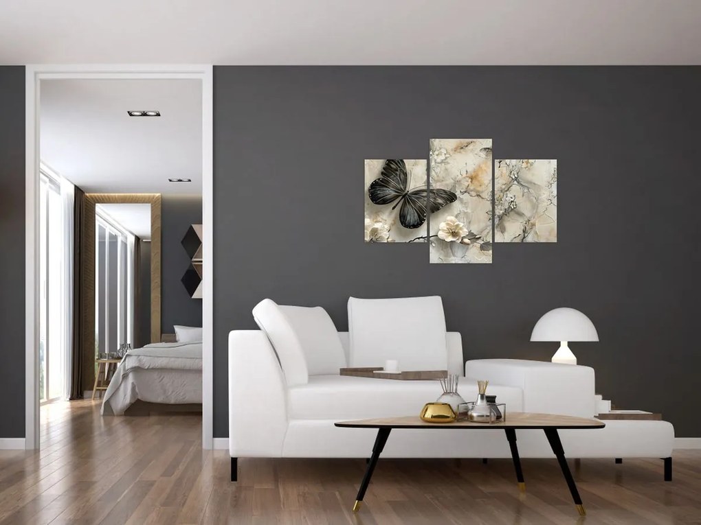 Tablou - Marmură de fundal cu fluturi (90x60 cm)