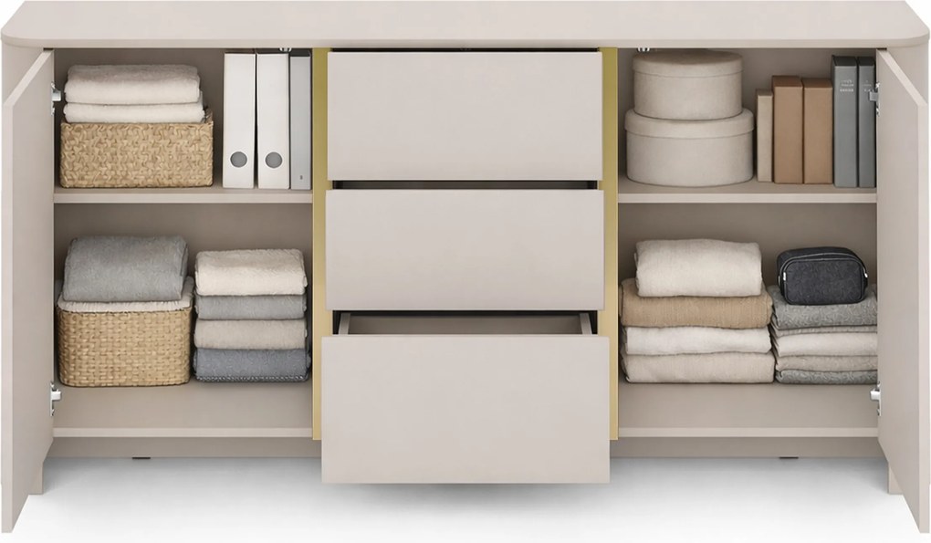 Comodă Sorrenti 168 cm cu sertare - cashmere / auriu