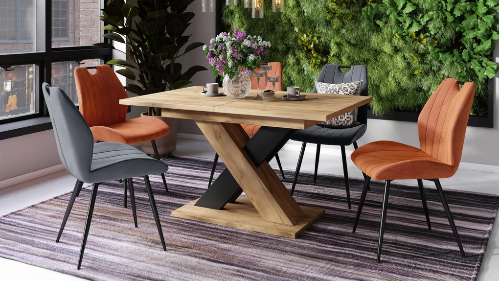 Mazzoni KARO Stejar Craft Auriu/Negru Mat – MASĂ/MĂSUȚĂ DE CAFEA MODERNĂ CU BLAT EXTENSIBIL până la 180 cm
