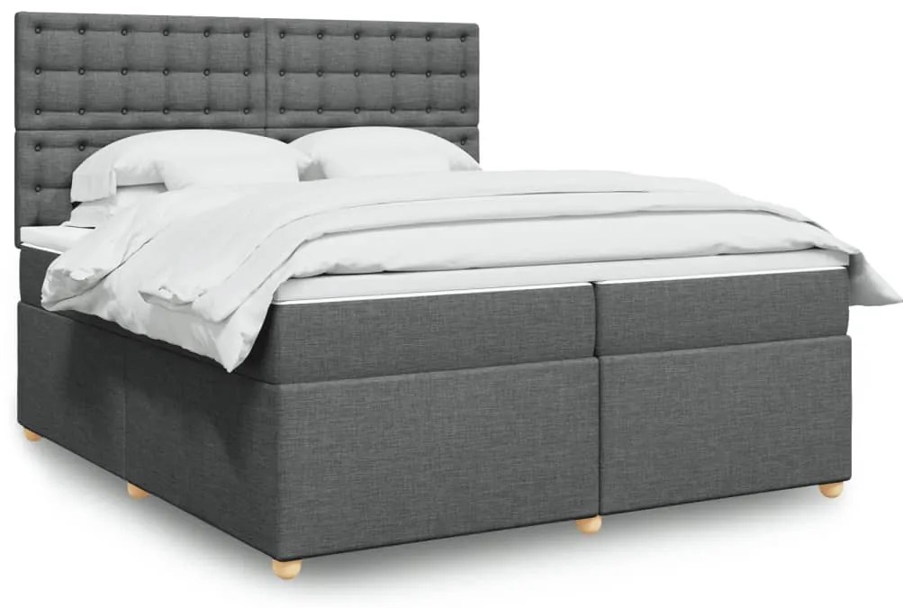 vidaXL Pat box spring cu saltea, gri închis, 200x200 cm, textil