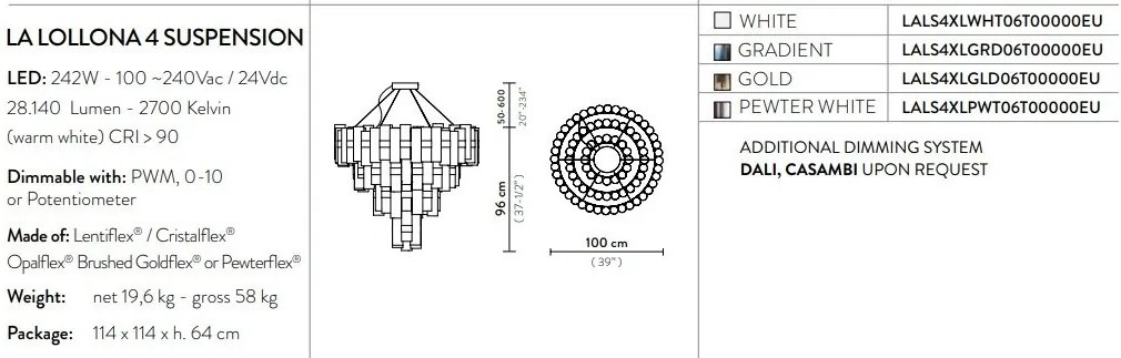 Lustra LED Art Deco de dimensiuni mari, realizata manual LA LOLLO 4XL PEWTER