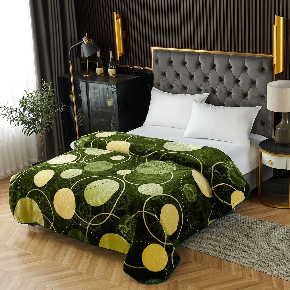 Pătură Cocolino gofrată 3D, verde cu cercuri, 200x240 cm, 2,2 kg, PGU204