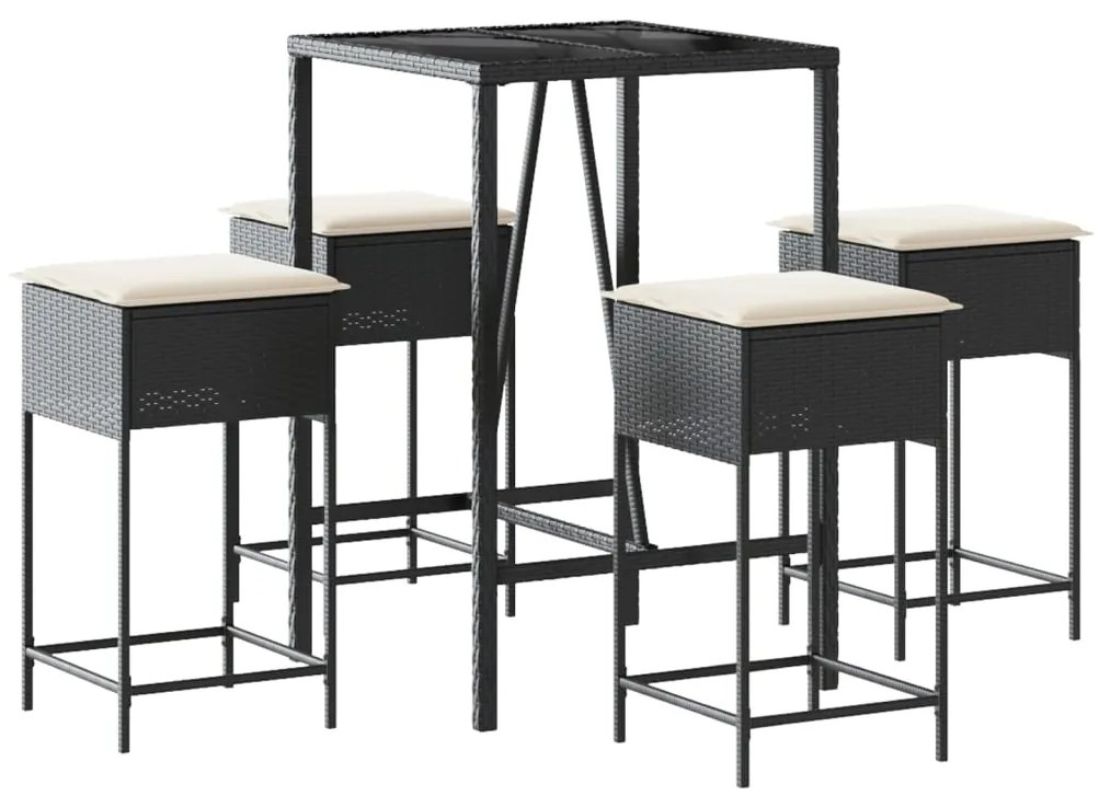 3261461 vidaXL Set mobilier bar de grădină cu perne, 5 piese, negru, poliratan