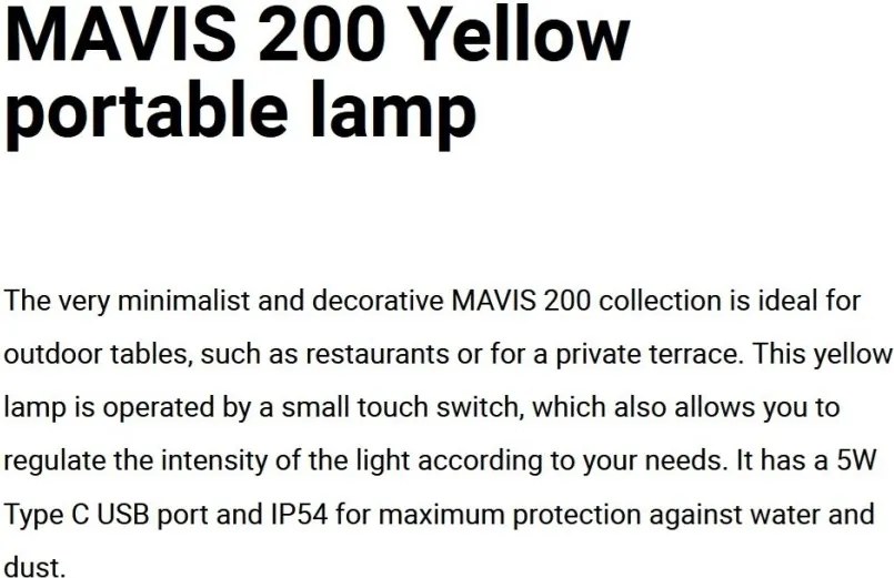 Lampa de exterior portabila IP54 MAVIS 200 galbena