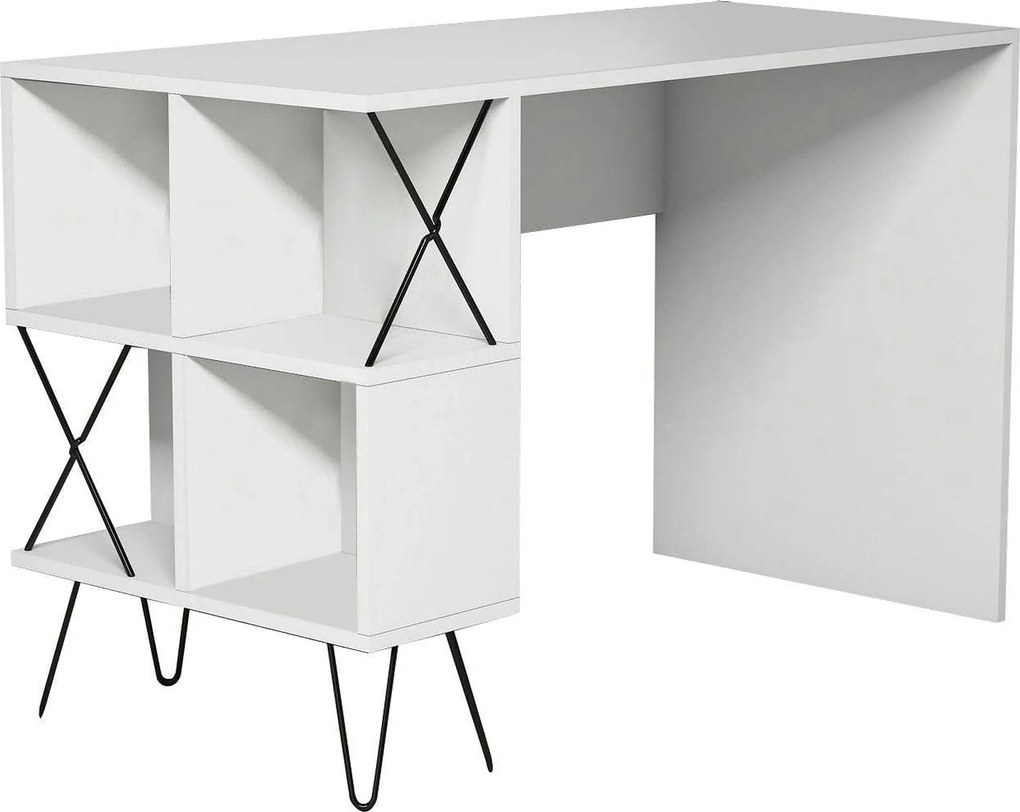Birou EXTRA, alb/negru, PAL melaminat/metal, 120x60x79 cm