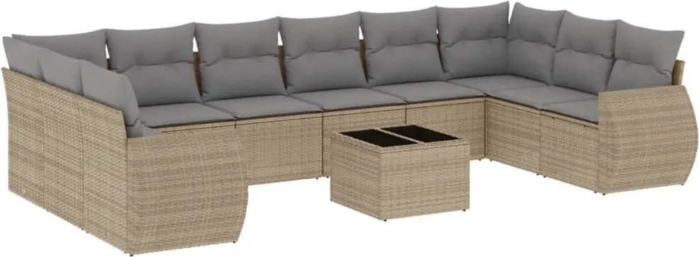 vidaXL Set canapele de grădină cu perne, 11 piese, bej, poliratan