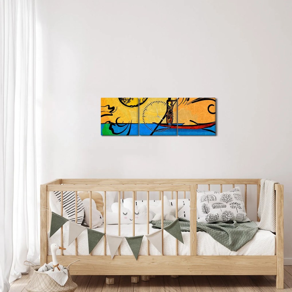 Tablou cu pictură străveche (cu ceas) (90x30 cm)