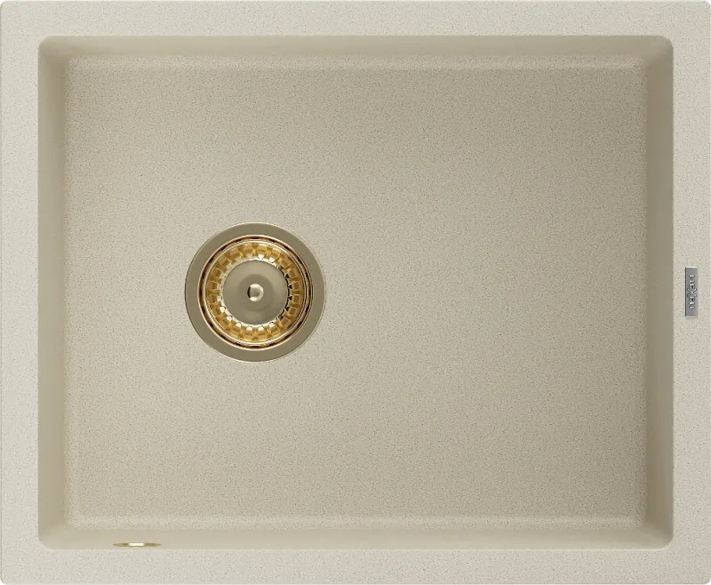 Mexen Pedro chiuvetă de granit cu 1 cuvă 560 x 460 mm, bej, sifon auriu - 6508561000-69-G