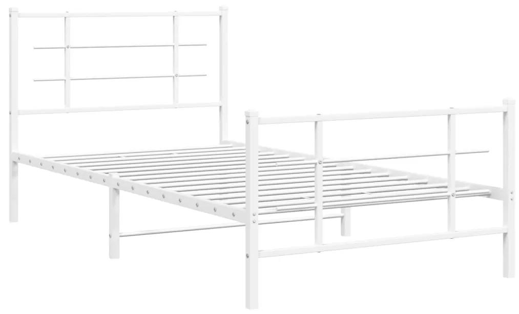 355624 vidaXL Cadru de pat metalic cu tăblie de cap/picioare, alb, 107x203 cm