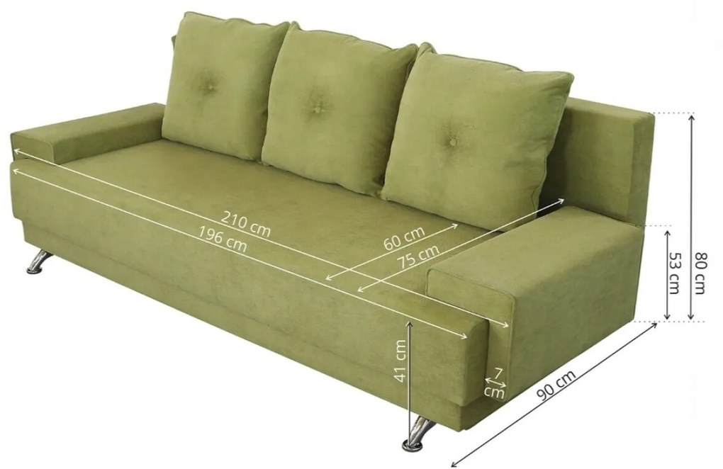 Canapea extensibila Roma Lux Green 205x90x86 cm, cu lada de depozitare