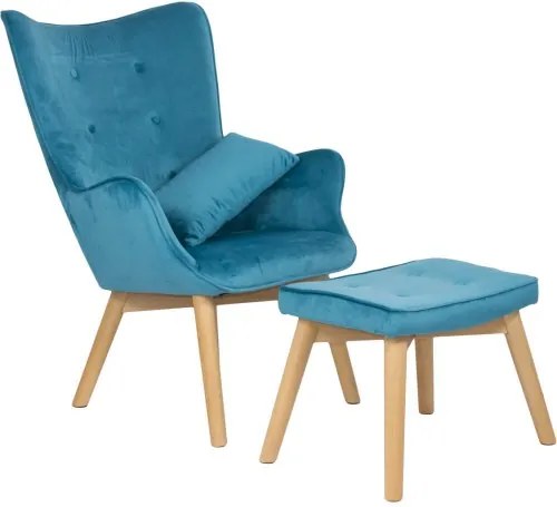 Fotoliu din catifea cu suport picioare si pernuta BUC 267 bleu