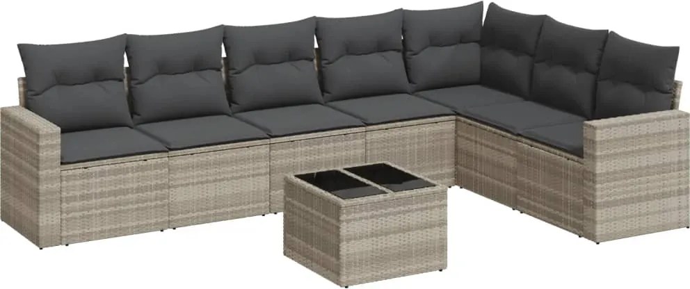 vidaXL Set mobilier de grădină cu perne, 8 piese gri deschis poliratan