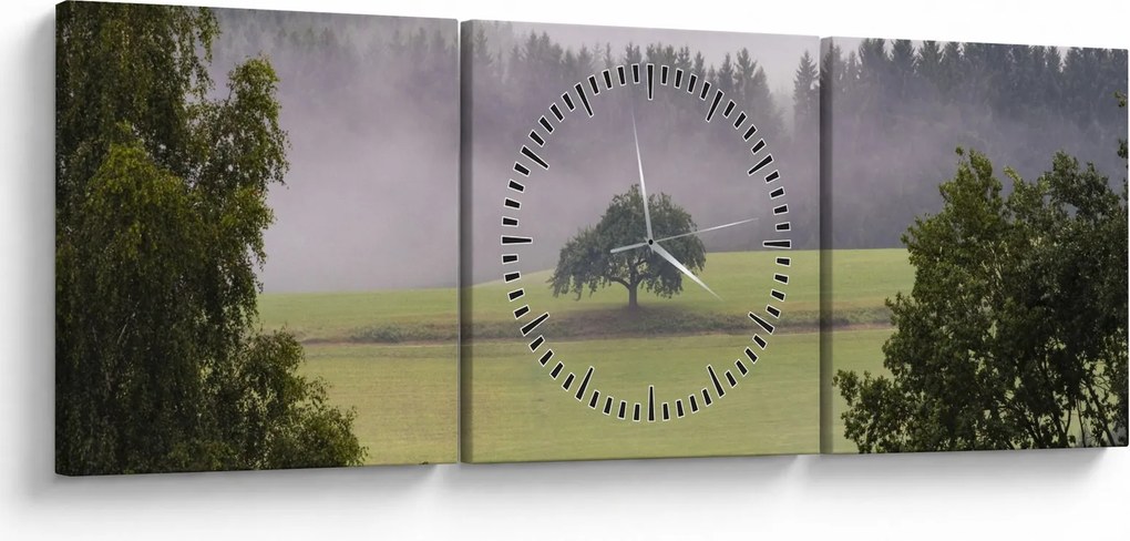 Tablou - Lunca cu copac (cu ceas) (90x30 cm)