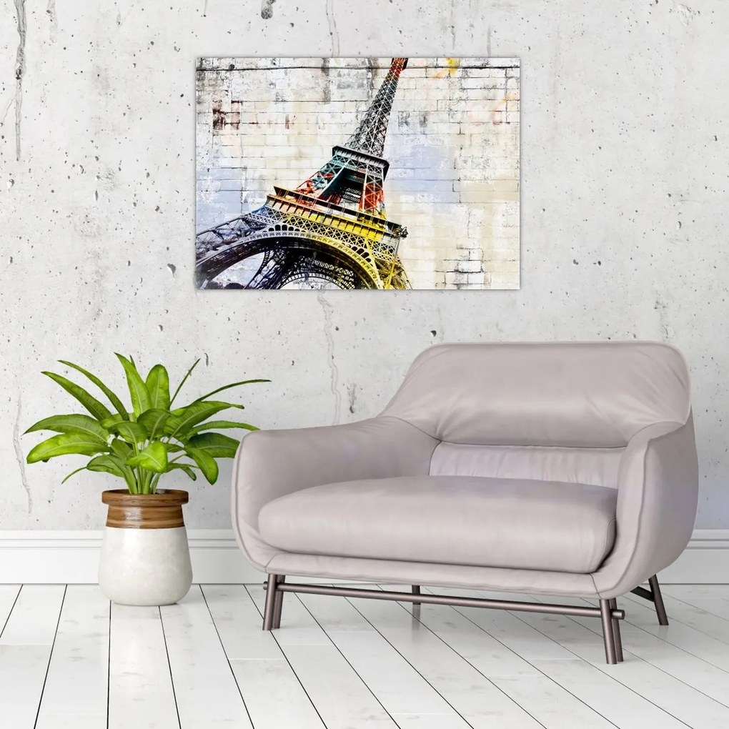 Tablou pe sticlă - Arta digitală a Turnului Eiffel (70x50 cm)