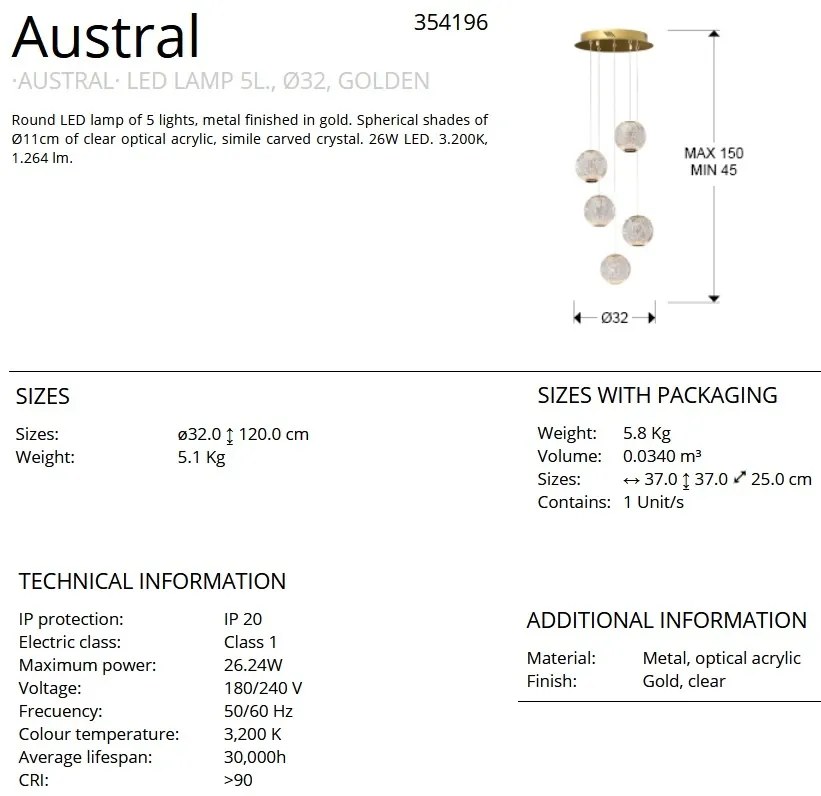 Lustra cu 5 pendule LED design modern Austral SV-354196