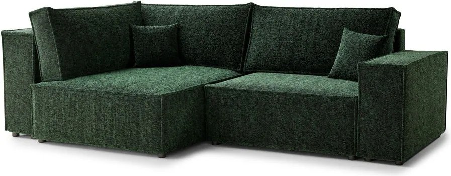 Colțar verde închis extensibil/cu spațiu de depozitare cu tapițerie din chenille (cu colț pe partea stângă/în formă de ”L”) Tonga – Maison de Rêve