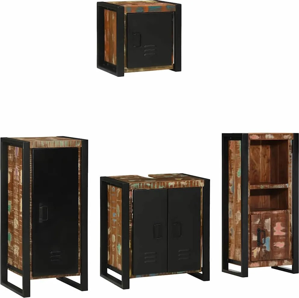 vidaXL Set de mobilier pentru baie cu raft 4 pcs Lemn recuperat masiv