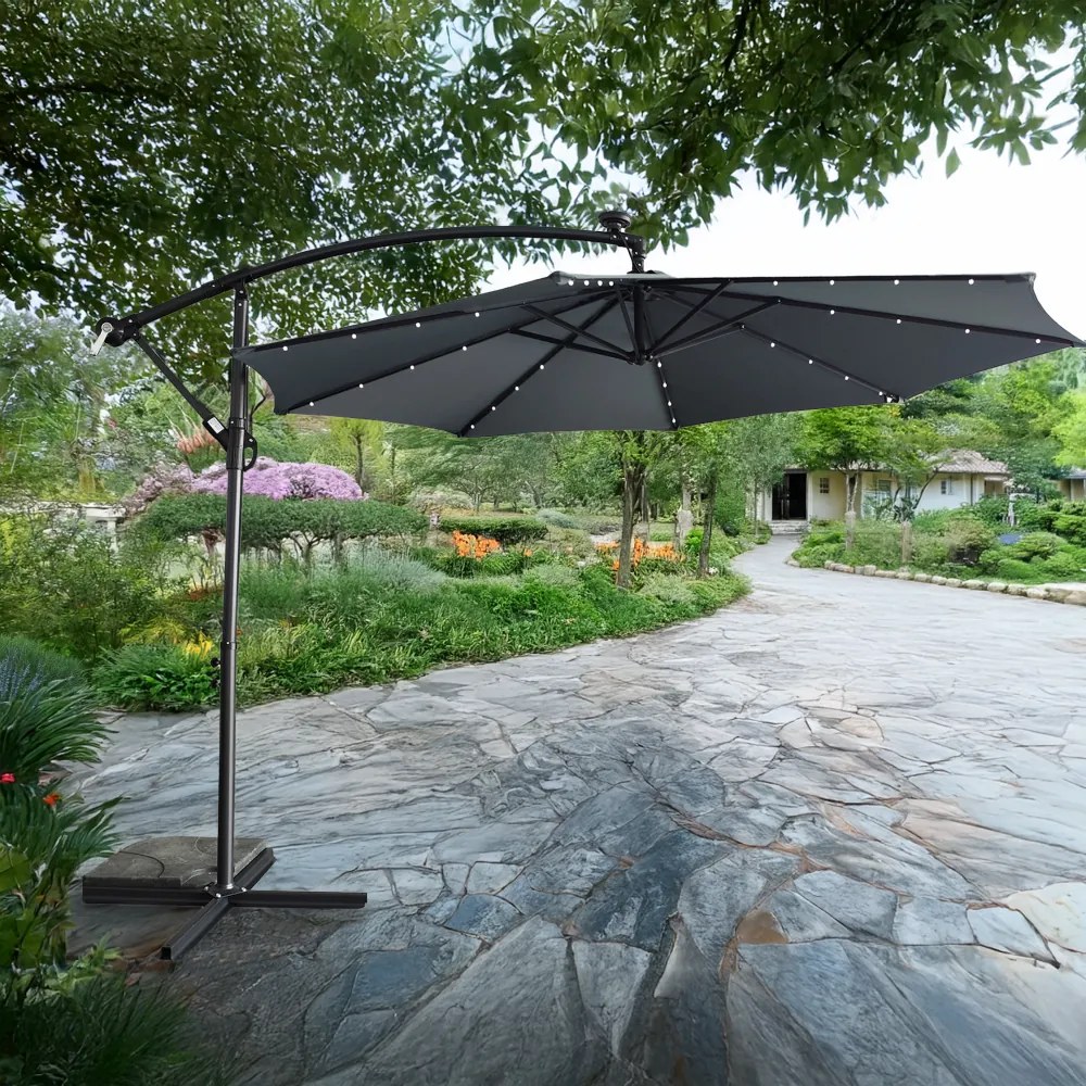 Umbrelă de soare de grădină LED, gri, 3 m, LINDAN