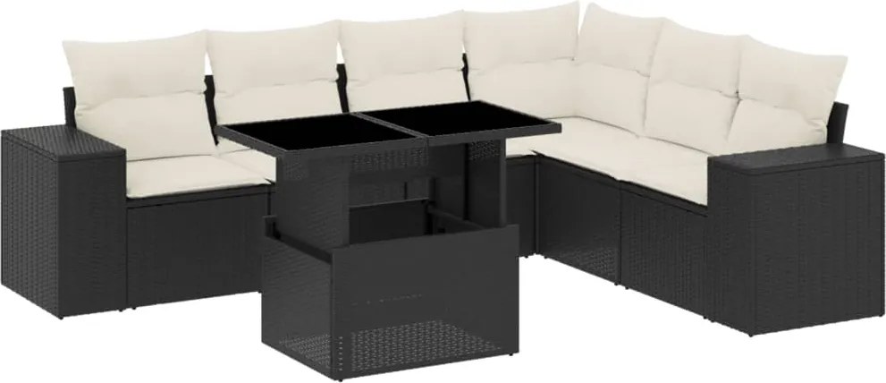 vidaXL Set canapele de grădină cu perne, 7 piese, negru, poliratan