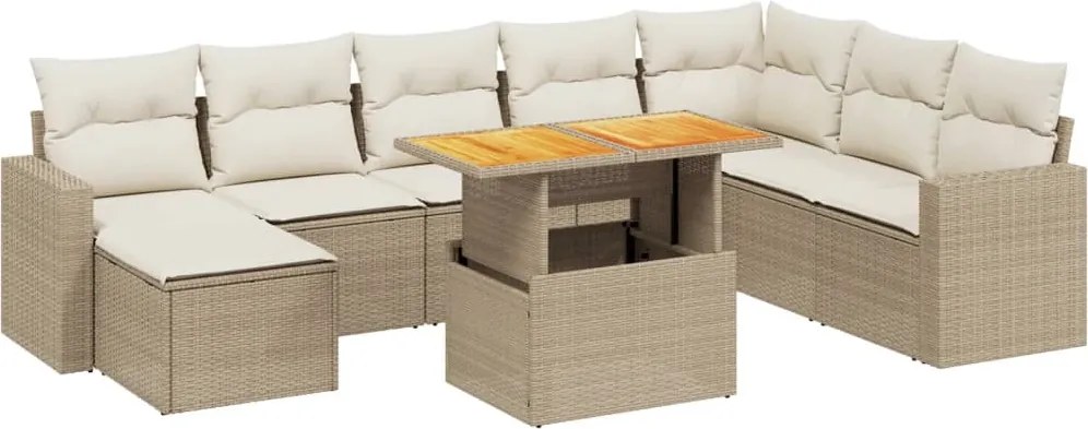 vidaXL Set canapele de grădină, 9 piese, cu perne, bej, poliratan