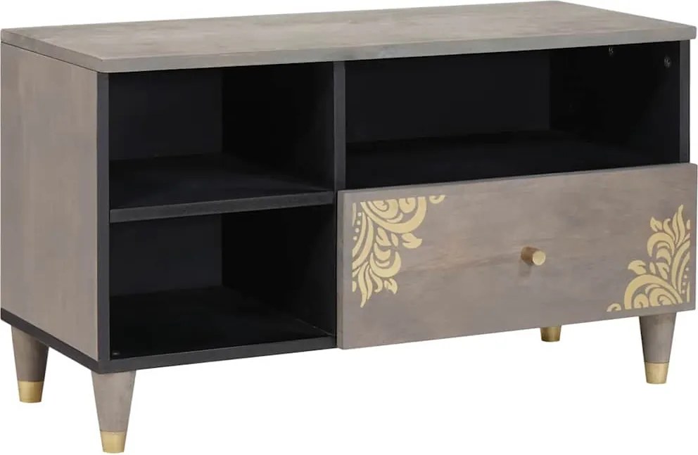 vidaXL Cabinet TV cu sertar Gri 80 x 33 x 46 cm Lemn de mango solid