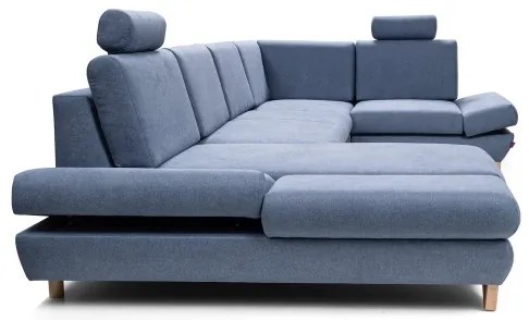 Colțar extensibil tapițat AVESTA, în formă de U, cu spațiu de depozitare, albastru