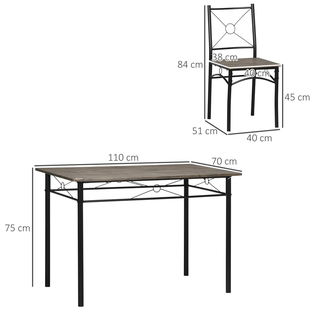 HOMCOM Set Masa 4 Persoane 5 Piese Masa Scaune Cadru Metalic Design Rustic Maro | Aosom Romania