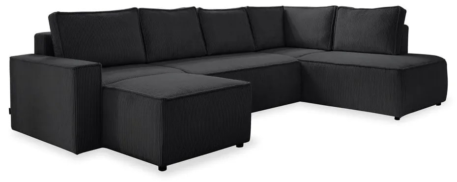 Colțar gri antracit extensibil cu tapițerie din catifea reiată (cu colț pe partea dreaptă/în formă de "U") Brave Dave – Miuform