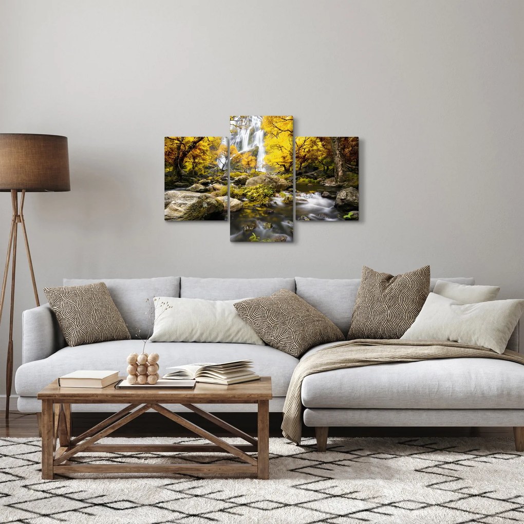 Tablou - Cascade în peisaj de toamnă, galben (90x60 cm)