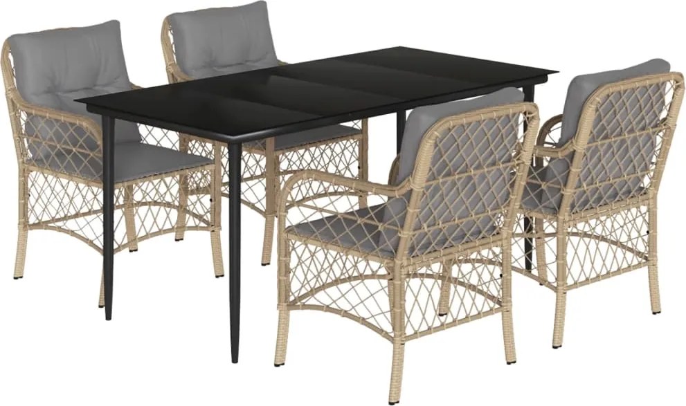 vidaXL Set mobilier pentru grădină, 5 piese, cu perne, bej, poliratan