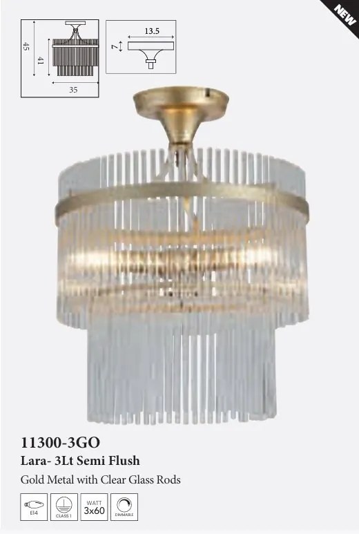 Lustra aplicata moderna metal auriu, tije din sticla Lara