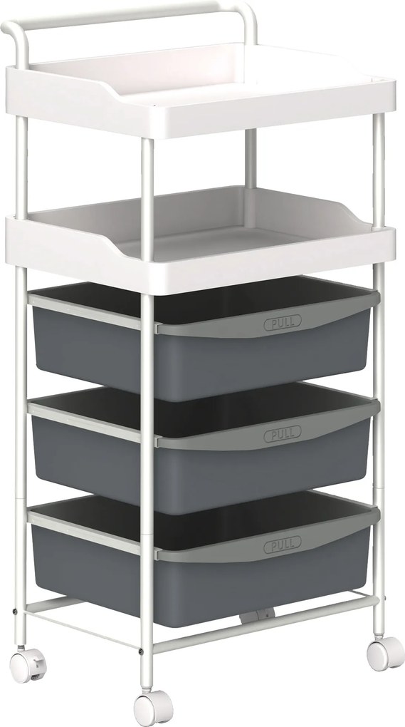 HOMCOM Cărucior de Bucătărie cu 5 Niveluri, 2 Rafturi Fixe și 3 Rafturi Culisante, 40x34x85 cm, Alb | Aosom Romania