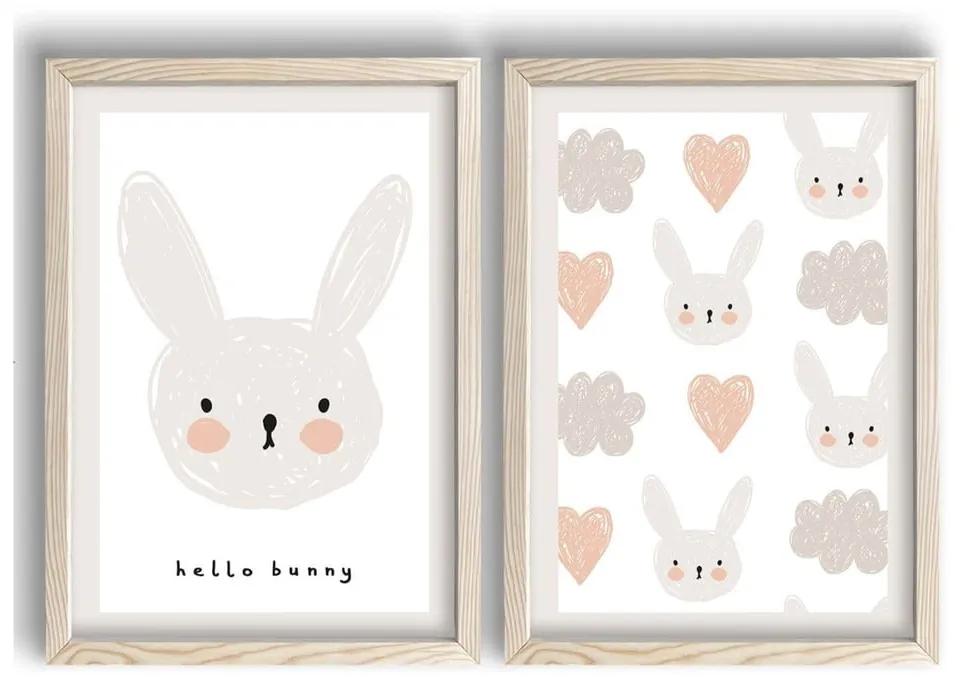 Tablouri pentru copii 2 buc. 38x53 cm Hello Bunny - Wallity