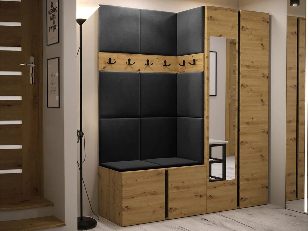 Mobilier hol Tovenaz XII (Stejar artisan + Negru) (cu oglindă). 1104819