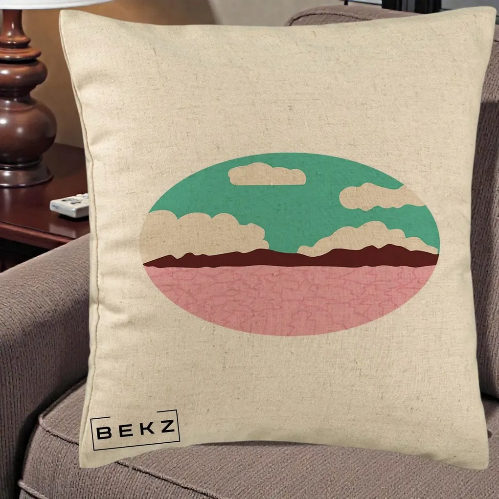 Perna Decorativa Peisaj Desert Oval Pastel, 40x40 cm, Bej, Husa Detasabila, Perna Inclusa, BEKZ®
