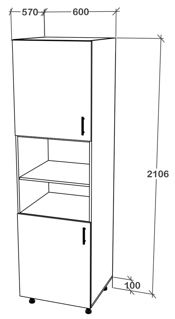 Corp haaus Karo, 2 Usi, cu spatiu cuptor, Gri Lucios/Alb, MDF, 60 x 57 x 210 cm