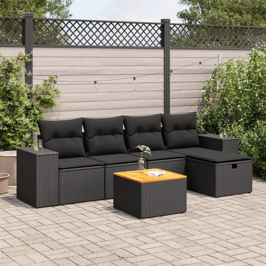 3325863 vidaXL Set mobilier de grădină cu perne, 6 piese, negru, poliratan