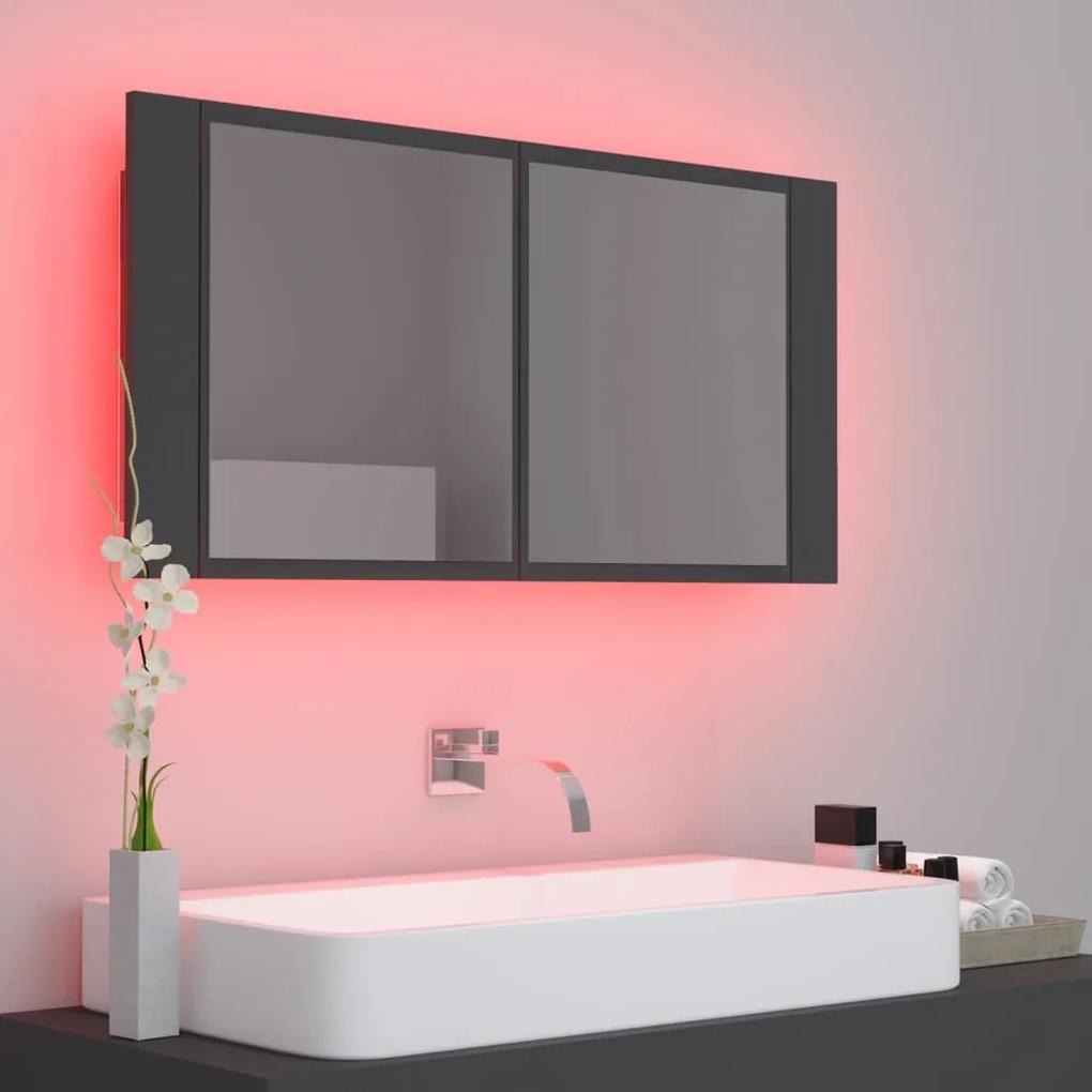 Dulap de baie cu oglinda si LED, gri, 90x12x45 cm Gri