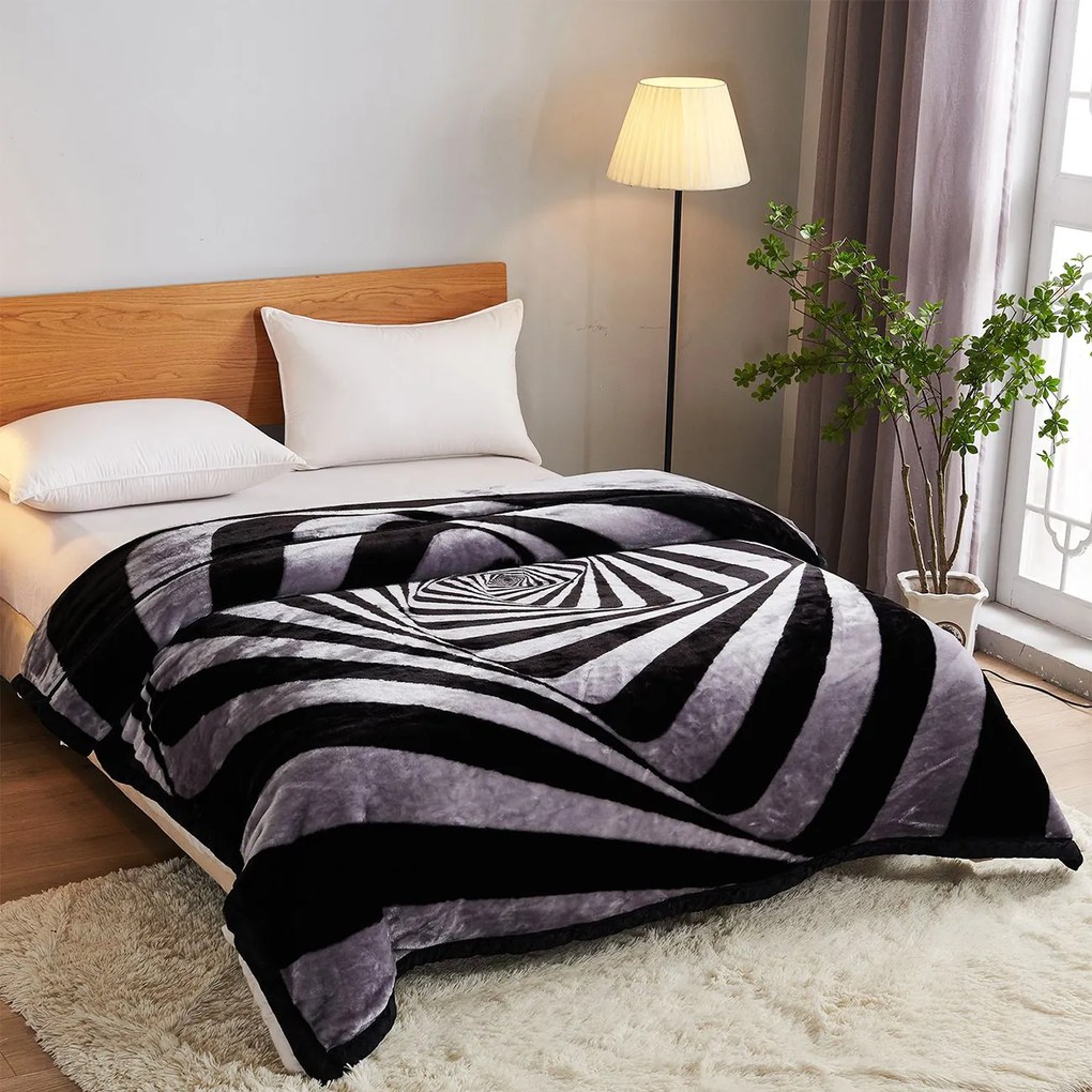 Pătură Cocolino dublă, spirală alb-negru, 200x230 cm, PDD05