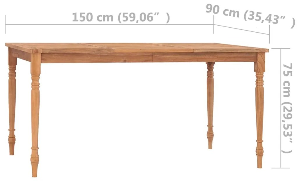 Masa Batavia, 150x90x75 cm, lemn masiv de tec 1, 150 x 90 x 75 cm