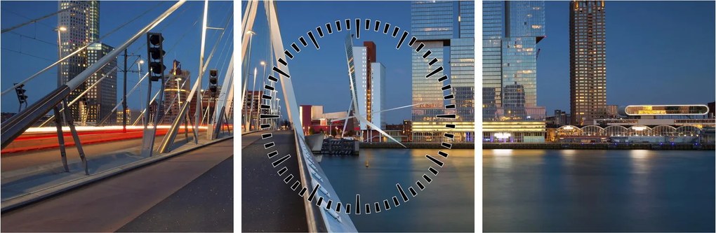 Tablou - Amurg în Rotterdam, Olanda (cu ceas) (90x30 cm)