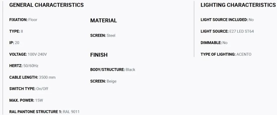 Lampadar metal stil retro cu abajur ajustabil MARTINICA negru, bej