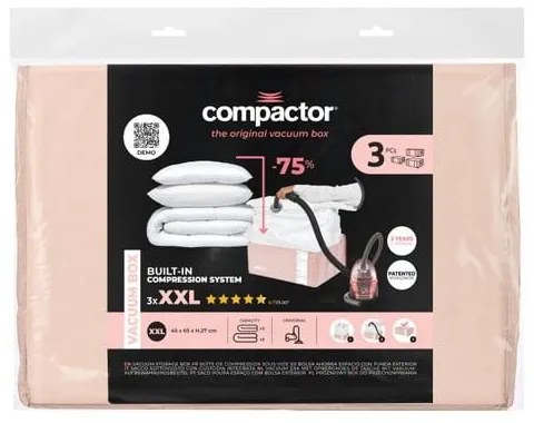 Cutii de depozitare pentru haine 3 buc. din plastic cu vacuum 65x45x27 cm Pink Edition – Compactor