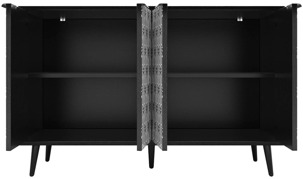 Dulap pentru sufragerie cu ușă sculptată cu model unic în chevron, Negru | Aosom Romania