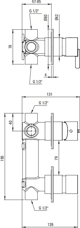 SILIA - Baterie de duș cu comutator de duș BQS_F46P Finisaj: Oțel periat
