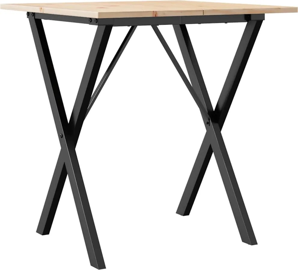 vidaXL Masă de bucătărie, cadru X, 70x70x75 cm lemn masiv pin și Oţel