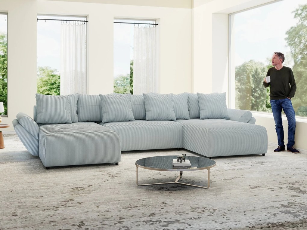 Colțar extensibil dumonde cu ladă de depozitare si sezut confortabil din spuma high-density, Berlin U Zoom GREY 380x180 cm